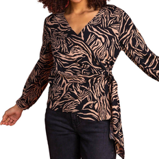 Femme Cravates Roman Animal Print Wrap Tie Top - Black