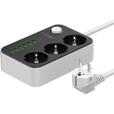 Stikdåse med 3 udtag LDNIO SE3631 Stikdåse m/3 Udtag 1,6m 6xUSB-A