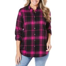 Woman Within Classic Flannel Shirt - Pink Black Plaid