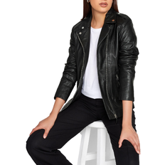 LTS Women's Tall Leather Biker Jacket - Black