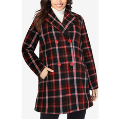 Jessica London Outerwear Jessica London A-Line Peacoat Plus Size - Classic Red Shadow Plaid