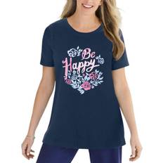 Woman Within Women T-shirts Woman Within Floral Crewneck T-shirt - Navy Be Happy