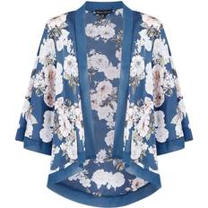 MELA Floral Satin Short Kimono - Blue