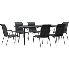 6 Matgrupper vidaXL för Trädgården 7 Delar Svart Stål Matgrupp, 1 Bord inkl. 6 Stolar