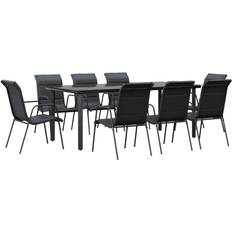 vidaXL Para Jardín 9 Piezas Acero Y Textilene Negro Juego de comedor de patio, 1 Mesa incl. 8 Sillas