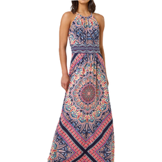 Roman Boho Print Halterneck Maxi Dress - Coral