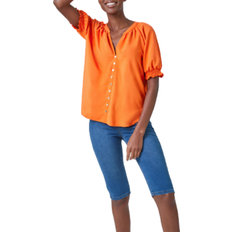 Roman Puff Sleeve Button Detail Blouse - Orange