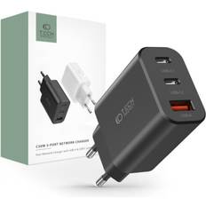 Batterien & Akkus Tech-Protect Network 30W Vægoplader m. 2 x USB-C & 1 x USB-A Sort