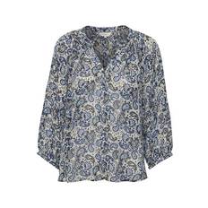 Part Two Blouse V-Notch Neckline 3/4 Sleeves Relaxed Fit Fabric - Blue Paisley Print