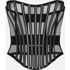 Skind Undertøj Dolce & Gabbana Broderet Mesh Ærmeløs Top Sort