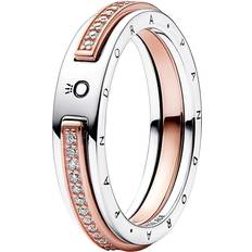 Shiny Rings Pandora Signature Logo & Pavé Ring - Silver/ Rose Gold/Transparent