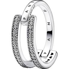 Bagues Pandora Signature Logo & Pavé Double Band Ring - Silver/Transparent