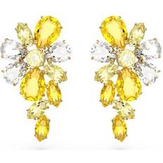 Yellow Jewellery Swarovski Gema drop earrings, Mixed cuts, Flower, Yellow, Gold-tone plated
