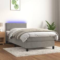 90cm Camas con Estructura vidaXL Box Spring Colchón Y LED Terciopelo Gris Claro 90x200 cm Cama con Estructura