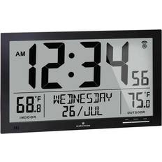 Marathon Clock Slim Atomic Full Calendar Indoor Outdoor Temperature Black Black