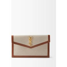 Dame Clutch tasker Saint Laurent Uptown Beutel Aus Baumwoll-canvas Mit Lederbesatz Braun