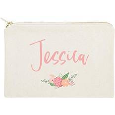 Women Toiletry Bags & Cosmetic Bags The Cotton and Canvas Company Makeup Bags 704907522527 White & Pink Floral Personalized Cosmetic Bag