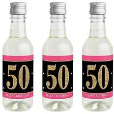 Birthdays Gift Wrap Ribbons Big Dot of Happiness Chic 50th birthday pink, black & gold mini wine bottle stickers favor gift 16 ct