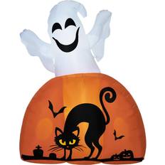 Inflatable Decorations Homcom 5ft Halloween Inflatable Ghost with Pumpkin Base and LED Lights