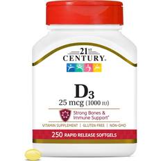 Vitamins & Supplements 21st Century Vitamin D3 25mcg 250 Immediate-Release Softgels 100 pcs