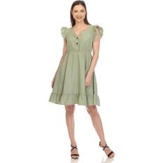White Mark Women's Ruffle Sleeve Knee-Length Dress Sage Sage