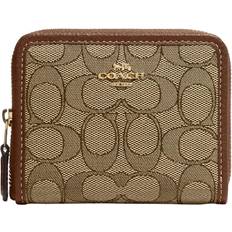 Coach Small Zip Around Wallet In Signature Jacquard - Im/Khaki/Saddle Multi