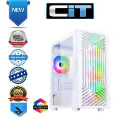 Computer Cases CiT Terra White PC Case Infinity Fans Tempered