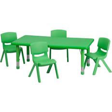 Tables Emma + Oliver and 24"W x 48"L Green Plastic Adjustable Activity Table Set-4 Chairs