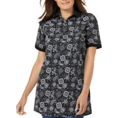 Paisley Polo Shirts Woman Within Perfect Printed Short-Sleeve Polo Shirt - Black Bandana Paisley