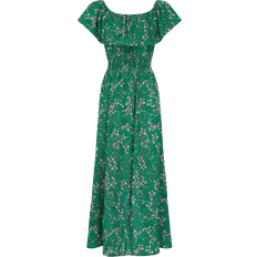 Ditsy Print Bardot Dipped Hem Dress - Green