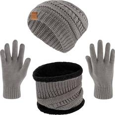 Winter Hat Scarf and Gloves Set for Women Knit Beanie - Gray