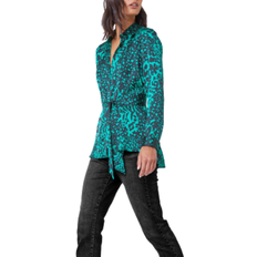 Roman Animal Print Tunic Satin Shirt - Green