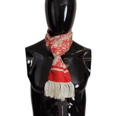 Dolce & Gabbana Men Scarfs Dolce & Gabbana White Red Coral Print Shawl Wrap Fringe Men's Scarf