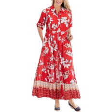 Woman Within Dresses Woman Within Roll-Tab Sleeve Crinkle Shirtdress - Vivid Red Bloom Flower