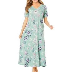 Green - Women Nightgowns Long T-Shirt Lounger Plus Size - Aquatic Green Bouquet