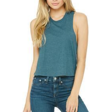 Turquoise - Women Tank Tops Bella+Canvas Women's 6682 Racerback Cropped Tank - Heather Deep Teal