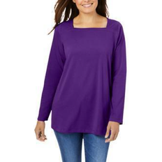 Woman Within Perfect Long-Sleeve Square-Neck Tee Plus Size - Radiant Purple
