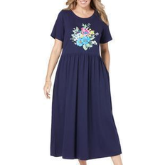 Woman Within Dresses Woman Within Short-Sleeve Scoopneck Empire Waist Dress Plus Size - Navy Spring Bouquet