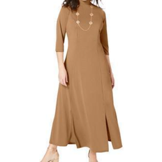 Jessica London Long Dresses Jessica London Mockneck Slit Maxi Dress Plus Size - Brown Maple