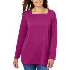 Woman Within Perfect Long-Sleeve Square-Neck Tee - Raspberry