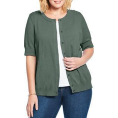 Woman Within Women Cardigans Woman Within Perfect Elbow-Length Sleeve Cardigan Plus Size - Pine