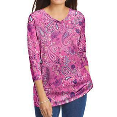 Paisley Tops Woman Within Perfect Printed Three-Quarter Sleeve V-Neck Tee - Peony Petal Paisley