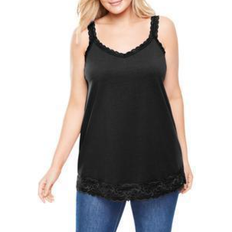 Woman Within Shapewear & Under Garments Woman Within Lace Trim V-Neck Tank - Black