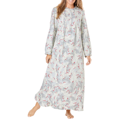 Gray - Women Nightgowns Long Flannel Nightgown - Pearl Grey Holiday Holly