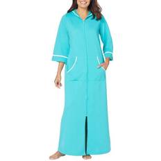 Plus size sleepwear Women's Long French Terry Robe Plus Size - Aquamarine