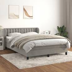 140cm - 200cm Letti Continentali vidaXL Giroletto A Molle Con Materasso Grigio Chiaro 140x200 cm Velluto Letto Continentale