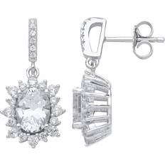 Jewelco London Silver oval cz sunshine cluster solitaire drop earrings