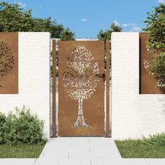 Metal Enclosures vidaXL Garden Gate 105x205 Corten Steel Tree