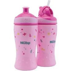 Nuby 2-pack läckagesäker Flip it sugrörsflaska 360 ml pop up drickflaska 360 ml – 2-pack Flip it drickmugg pop-up drickmugg för barn BPA-fri – rosa – 12 m & 18 m