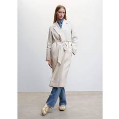 Linen - Women Coats Mango Sahara Linen Trench Coat, Pastel Grey